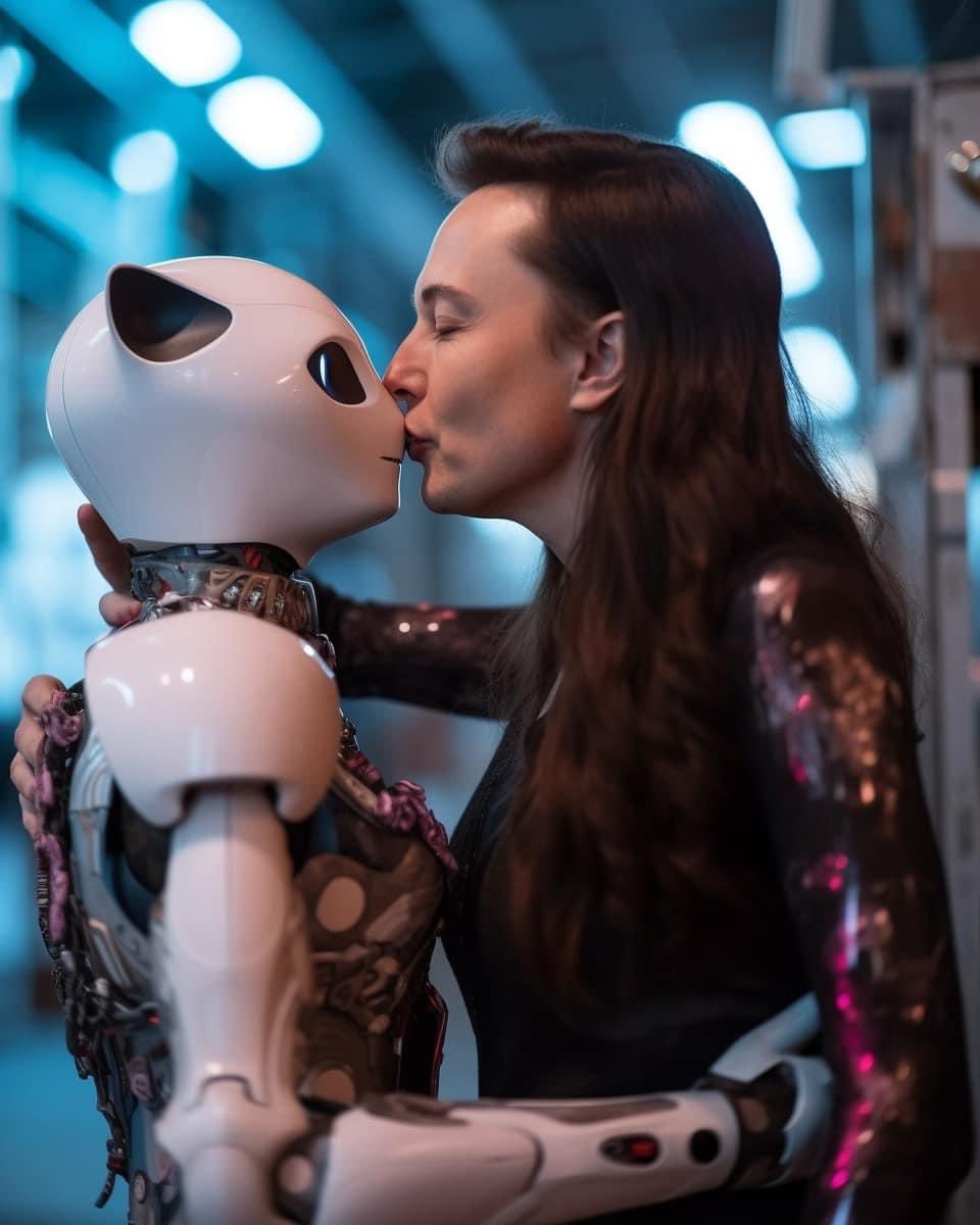 Musk bersama robot menyerupai kucing. gambar X @ Diana Stark dan Tesla.inc