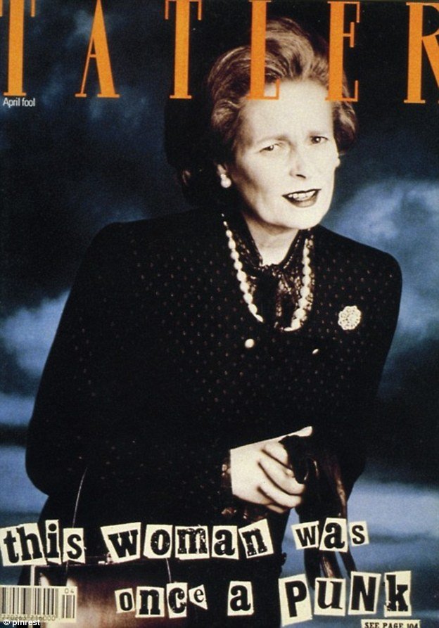Muka depan majalah Tatler yang menampilkan Westwod berpakaian seperti Margaret Thatcher