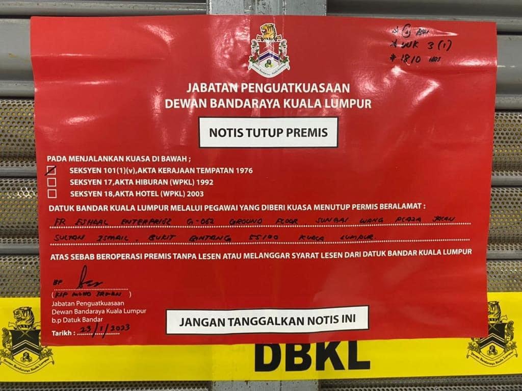 DBKL akan mengeluarkan surat tunjuk kepada pemilik premis warga tempatan bagi pengesyoran penamatan atau pembatalan lesen perniagaan.