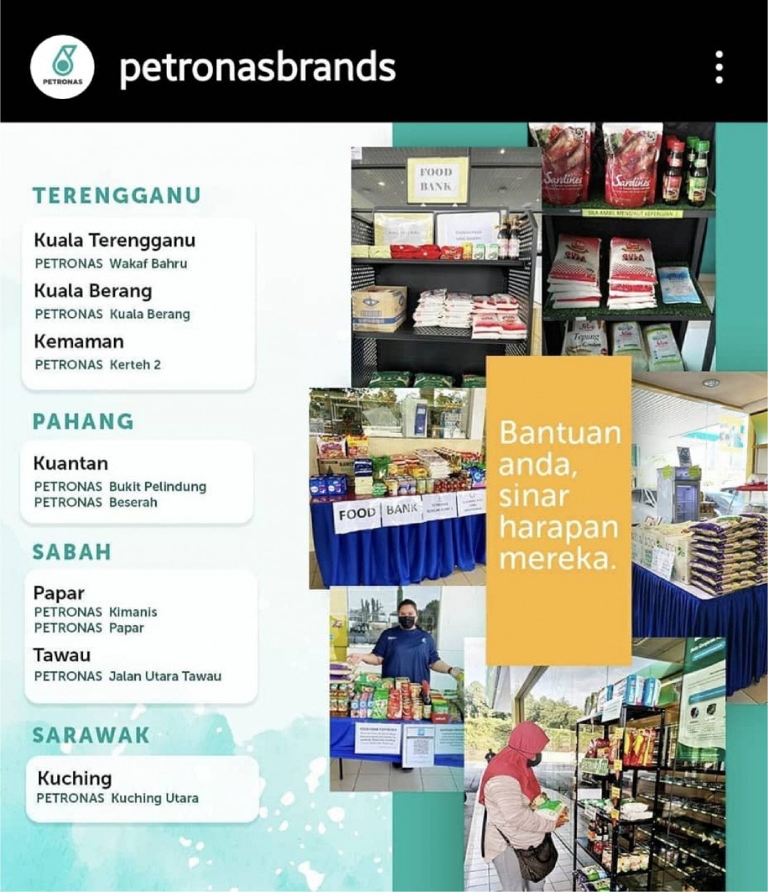 Petronas turut menyahut seruan menghulurkan bantuan kepada mereka yang memerlukan.