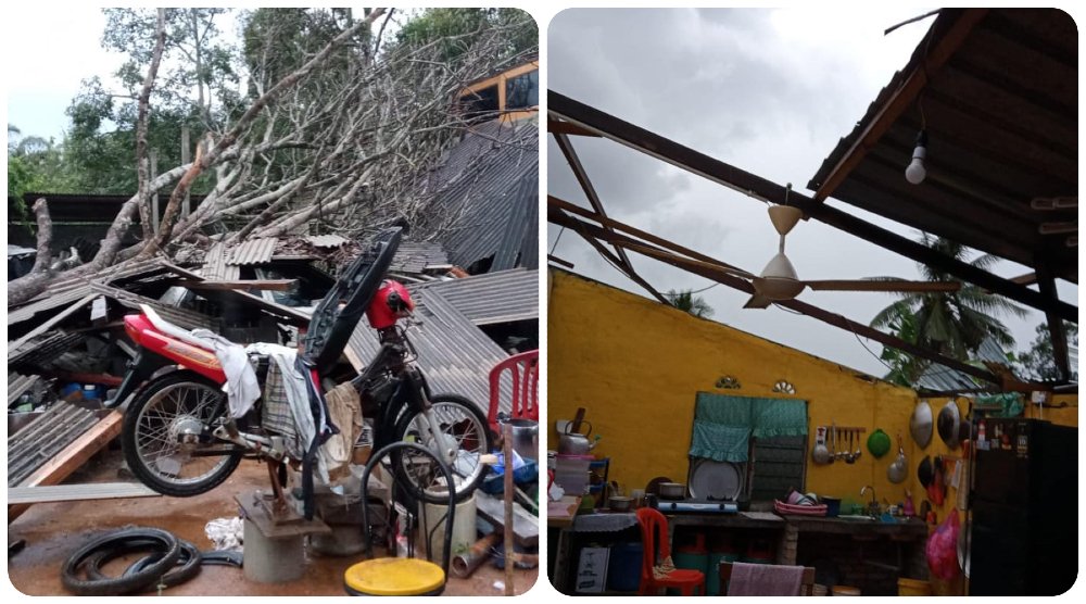 Hampir 30 rumah mengalami kerosakan akibat ribut di Gemas, petang semalam. - Gambar ihsan Bomba