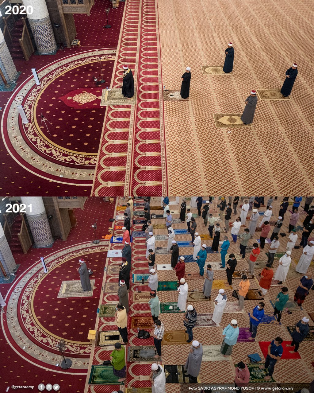 Kebanyakan negeri sudah membenarkan solat sunat tarawih secara berjemaah di masjid dan surau. - Foto SADIQ ASYRAF