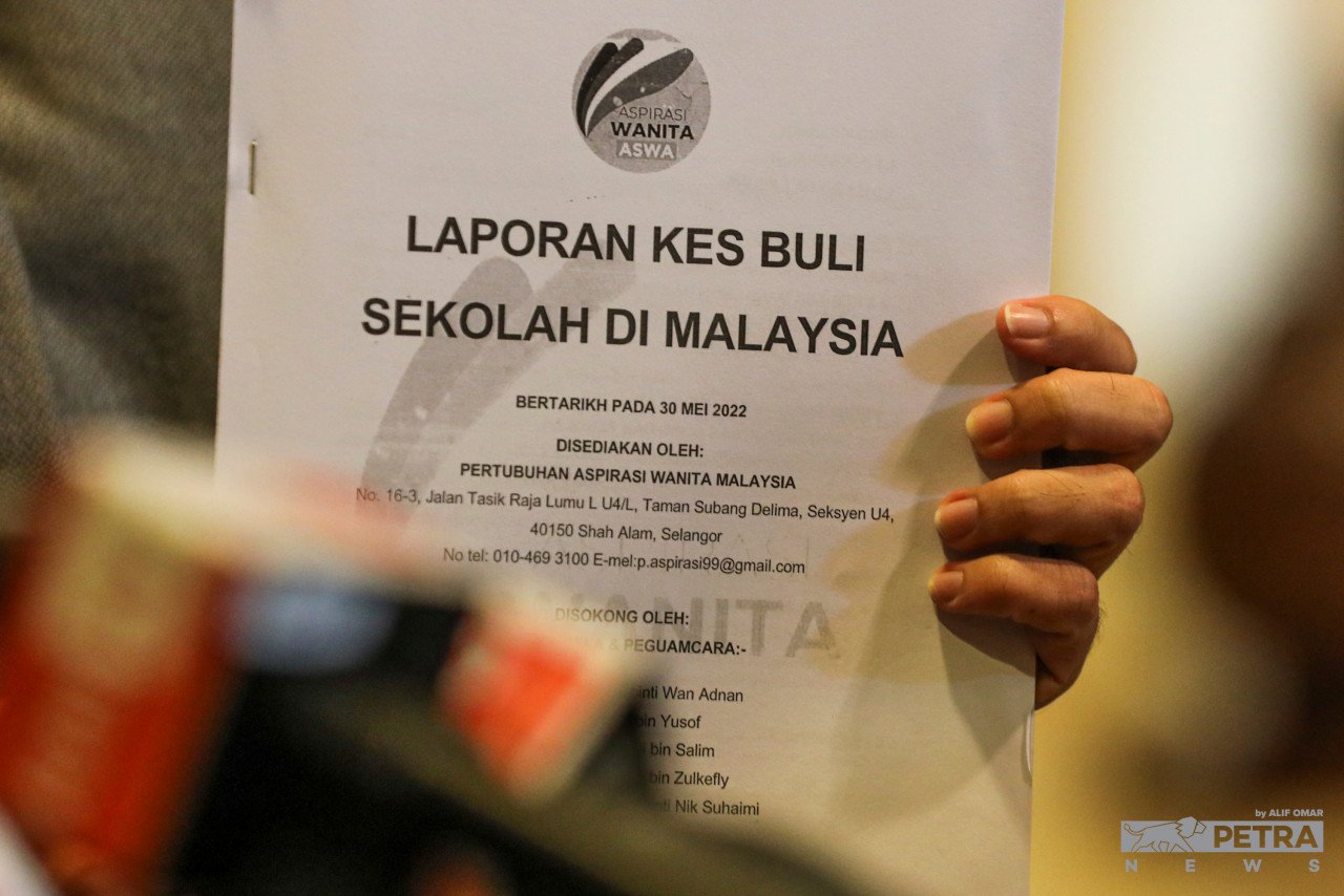 Laporan mengenai kes buli di sekolah di Malaysia telah disediakan oleh ASWA dan akan diserahkan kepada beberapa kementerian berkaitan. - Gambar oleh Alif Omar