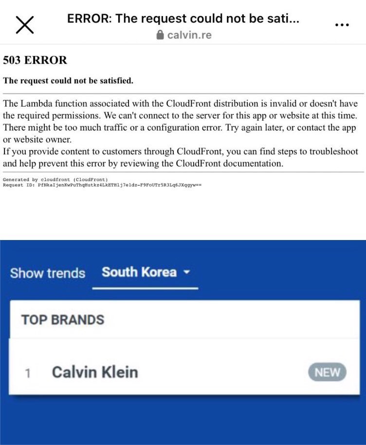 Tangkap layar laman web Calvin Klein yang tergendala.