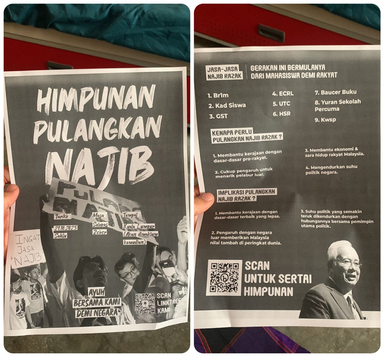 Risalah Himpunan Pulangkan Najib yang dikatakan disebarkan di UKM - gambar X