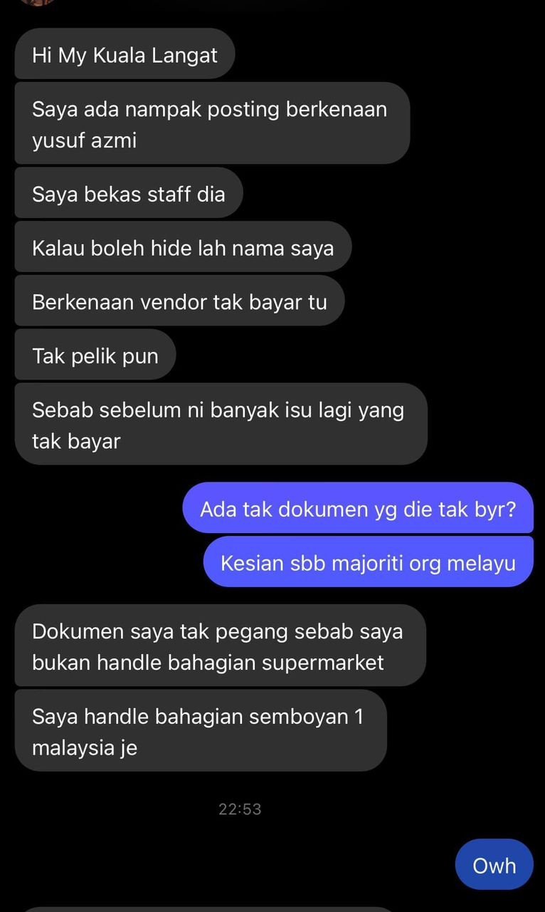 Tangkap layar WhatsApp individu yang mendakwa bekas pekerja Semboyan Malaysia - gambar Facebook
