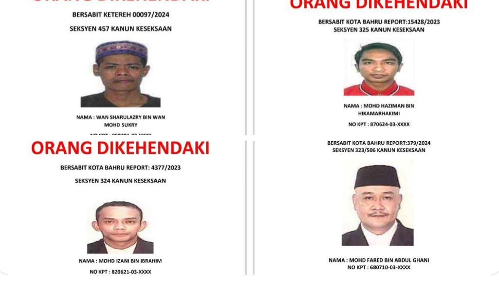 Empat lelaki yang dikehendaki bersabit beberapa kesalahan jenayah di Kota Bharu. gambar BERNAMA