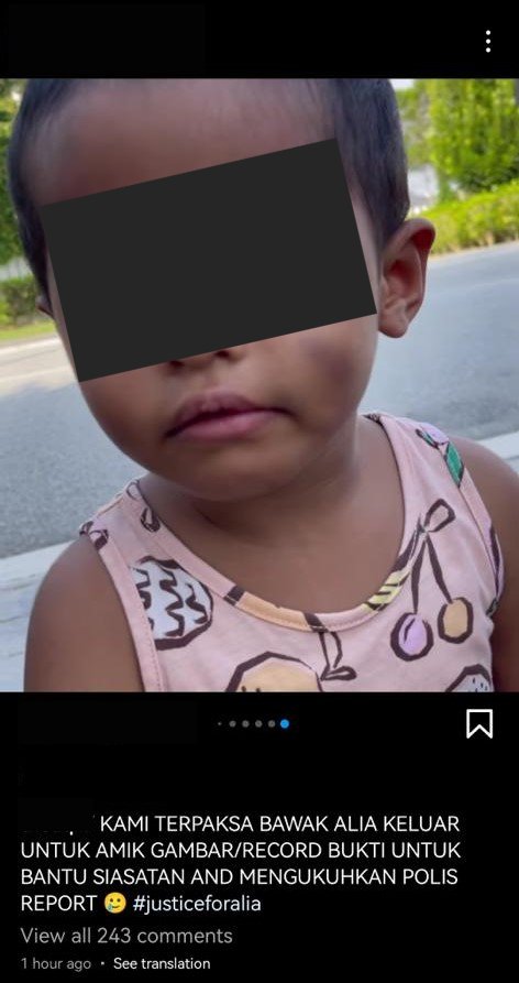 Kanak-kanak perempuan berusia 4 tahun itu berjaya diselamatkan sebaik polis menerima laporan dibuat orang awam - Gambar media sosial