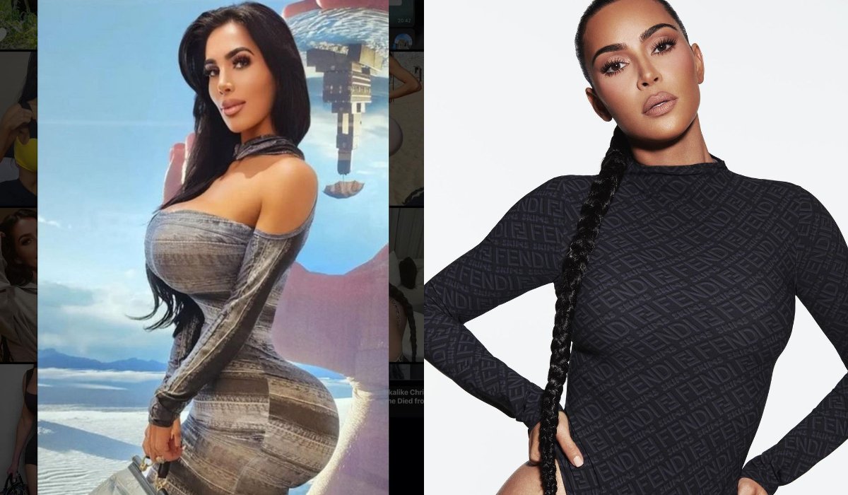 Christina Ashten Gourkani (kiri) dikatakan memiliki wajah seiras Kim Kardashian (kanan) - Gambar Facebook Christina Ashten Gourkani dan Kim Kardashian