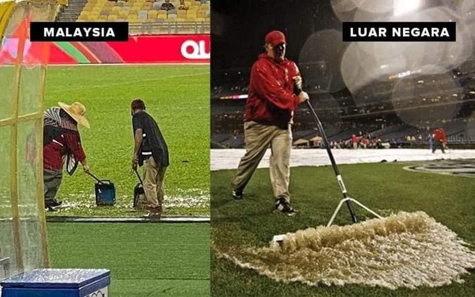 Netizen membandingkan cara mengeluarkan air di Stadium Nasional dengan di luar negara. 