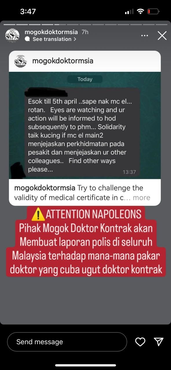 Tangkapan layar Instagram Mogok Doktor Malaysia 