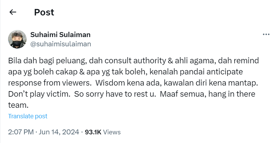 Ciapan Suhaimi Sulaiman di platform X